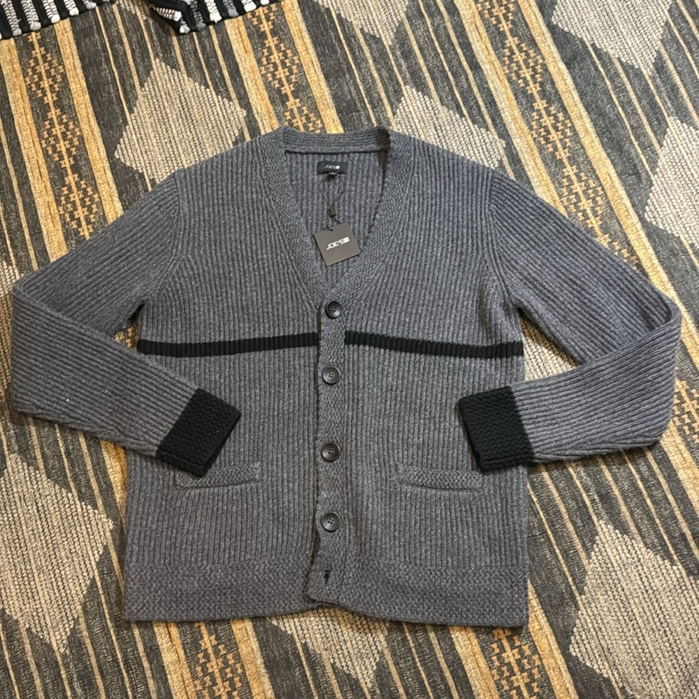 thick knit grey military cardigan sweater